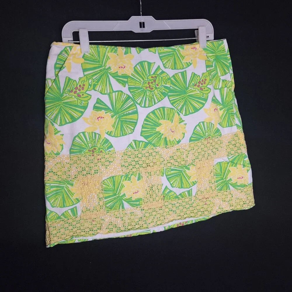 💙 Lilly Pulitzer Floral Crochet Floral Embroidered Skirt Size 10 Tropical Femin - Picture 6 of 8